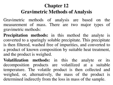 gravimetric volatilization method|types of gravimetric methods.